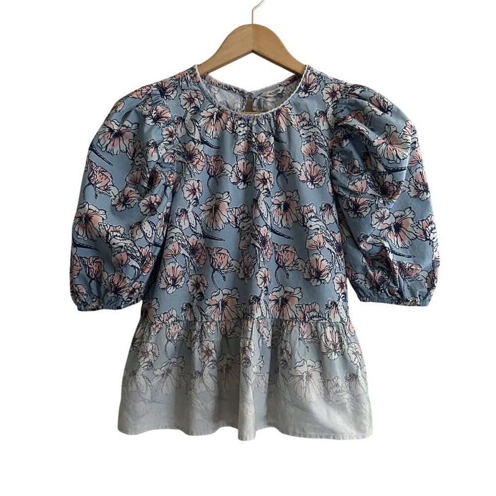 St Roche Floral Puff Sleeve Top Womens Size 2 Cottagecore Prairie Fairy Shirt